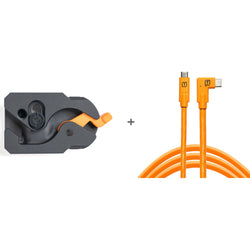 TetherGuard LeverLock & Cable Kit, USB-C to USB-C, 15' (4.6m), Straight to Right - High-Visibility Orange
