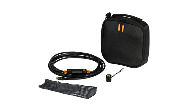 Starter Tethering Kit, Optima 10G USB-C, 15ft (4.6m) Straight to Straight, TetherGuard, TechManager Bag, Cable Ties, Black