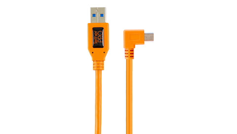 TetherPro USB 2.0 to Mini-B 5-pin Right Angle Adapter "Pigtail", 20" (50cm), High-Visibilty Orange