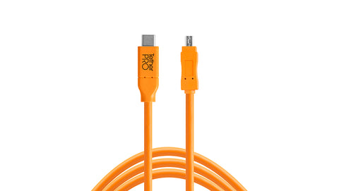 TetherPro USB-C to 2.0 Mini-B 8-Pin, 15 (4.6m), High-Visibility Orange