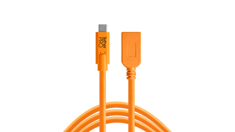 TetherPro USB-C to USB Female Adapter (extender), 15 (4.6m), High-Visibility Orange
