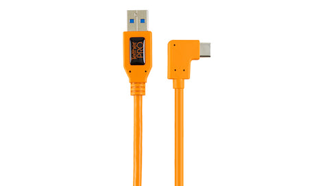 TetherPro USB 3.0 to USB-C Right Angle Adapter "Pigtail" Cable, 20" (50cm), High-Visibilty Orange